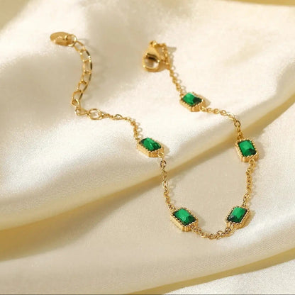 Green Tennis Bracelet with Gold Plated Adjustable Chain