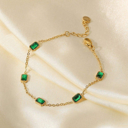 Green Tennis Bracelet with Gold Plated Adjustable Chain