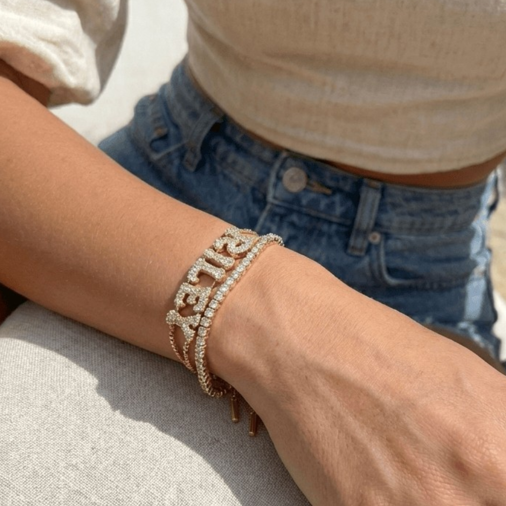 Personalized Pavé Bubble Letter Double Strand Bracelet
