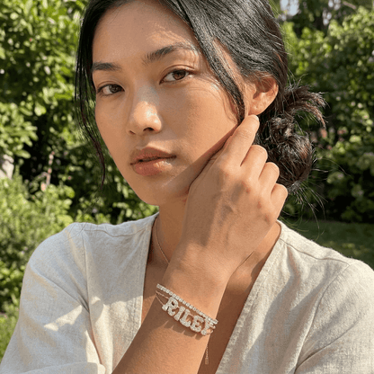Personalized Pavé Bubble Letter Double Strand Bracelet