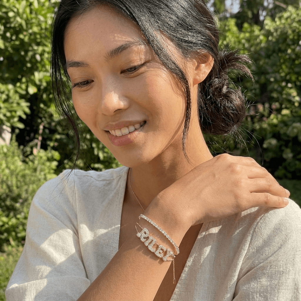 Personalized Pavé Bubble Letter Double Strand Bracelet