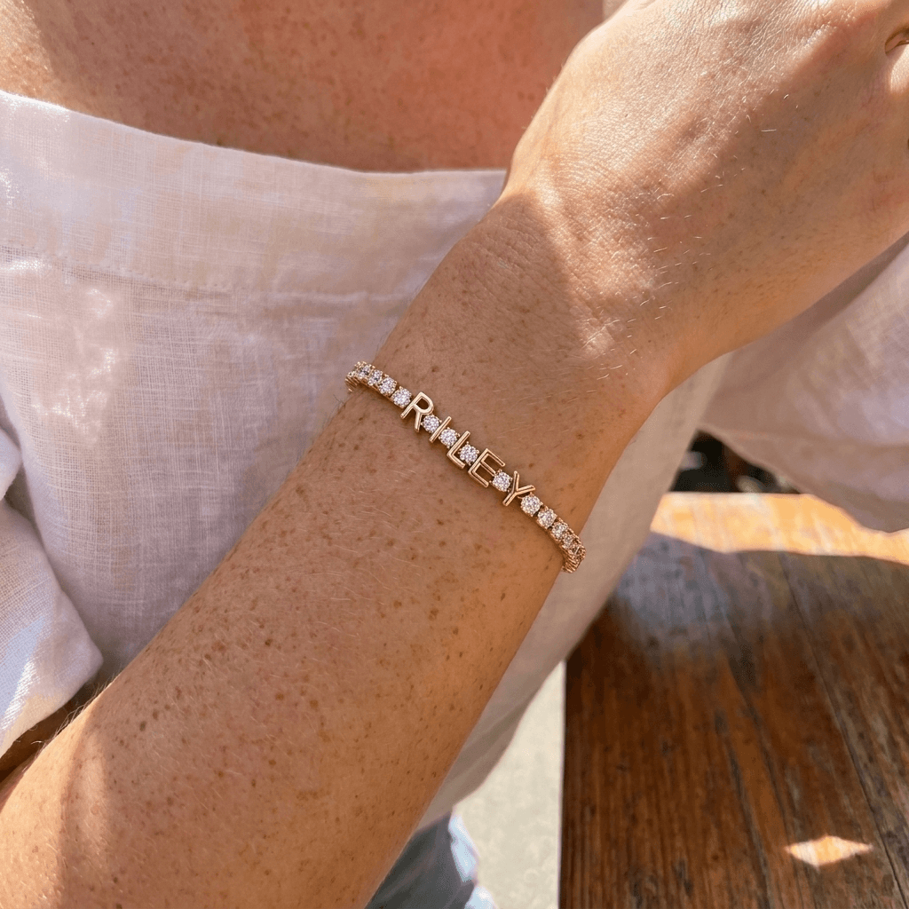 Personalized Gold Pavé Tennis Bracelet with CZ Stones