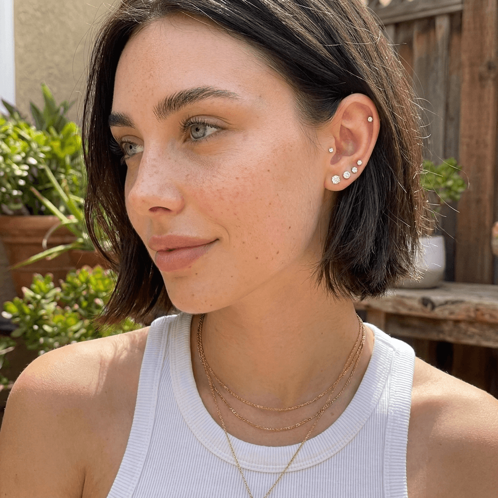 Pavé Cubic Zirconia Flat Back Stud Earrings Set