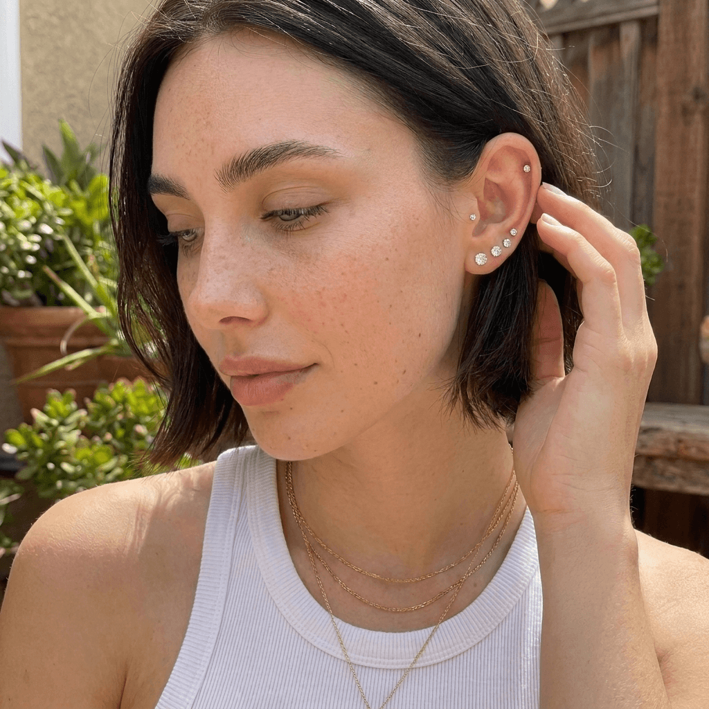 Pavé Cubic Zirconia Flat Back Stud Earrings Set
