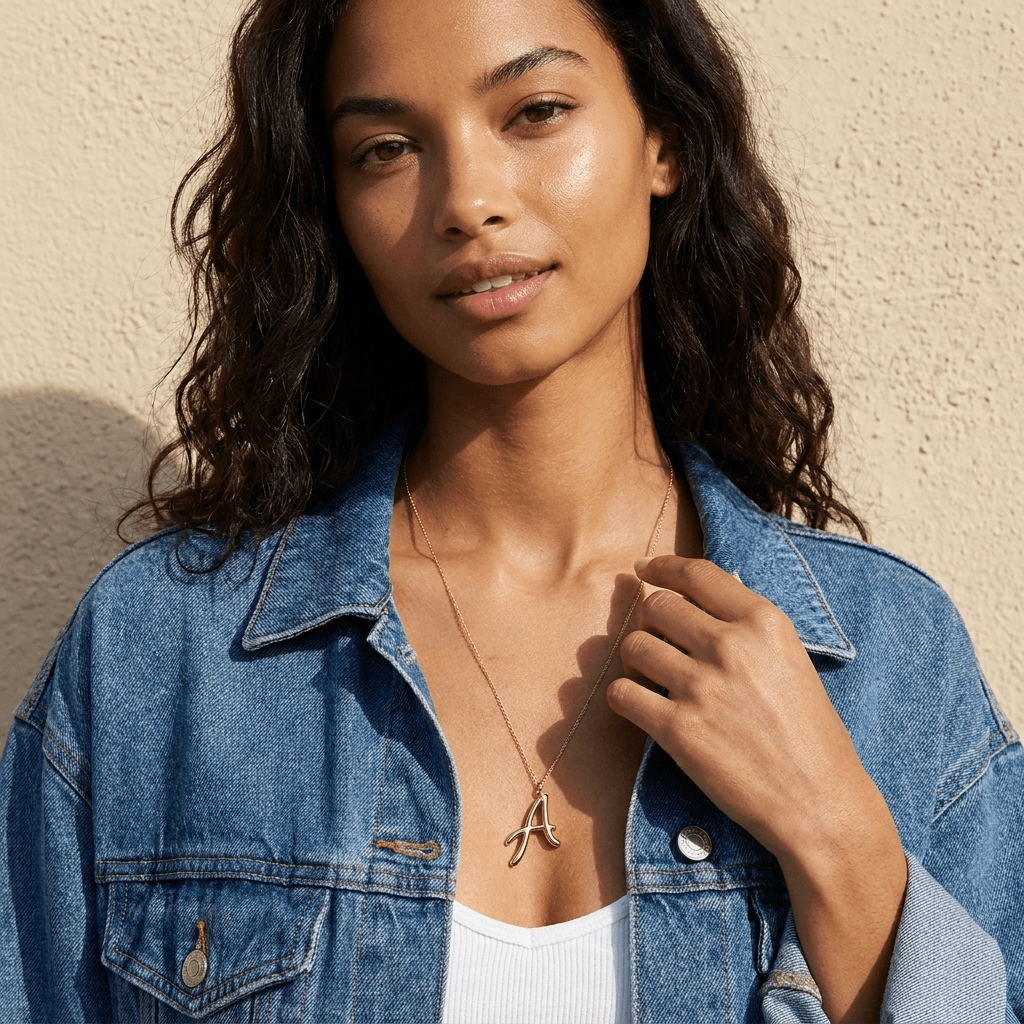 Gold Script Initial Necklace