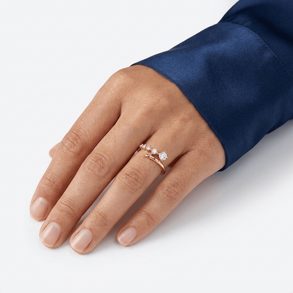 Gold Cubic Zirconia Bypass Stackable Ring