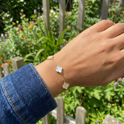 Gold Mother of Pearl Clover Charm Bracelet
