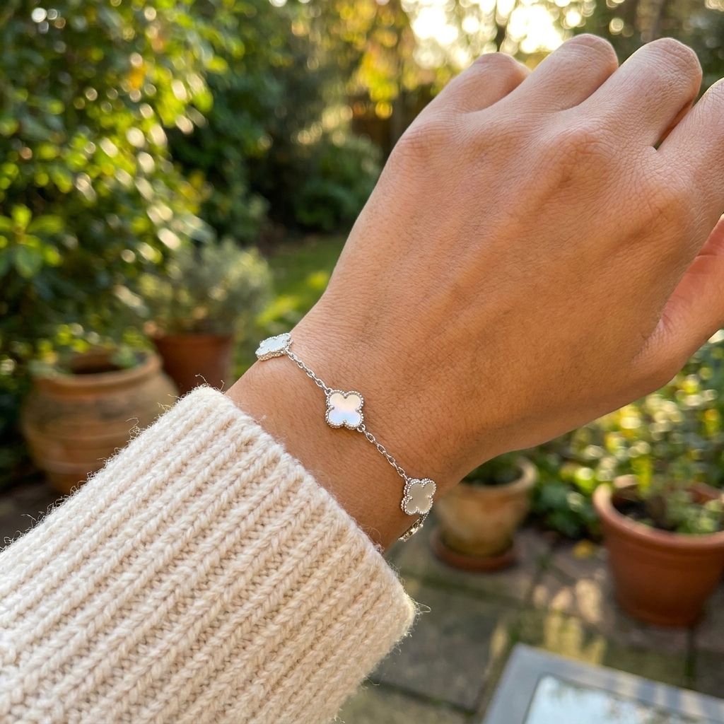 Gold Mother of Pearl Clover Charm Bracelet
