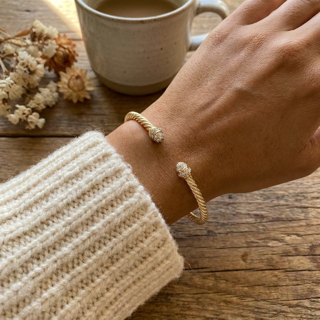 Gold Twisted Cuff Bangle Bracelet