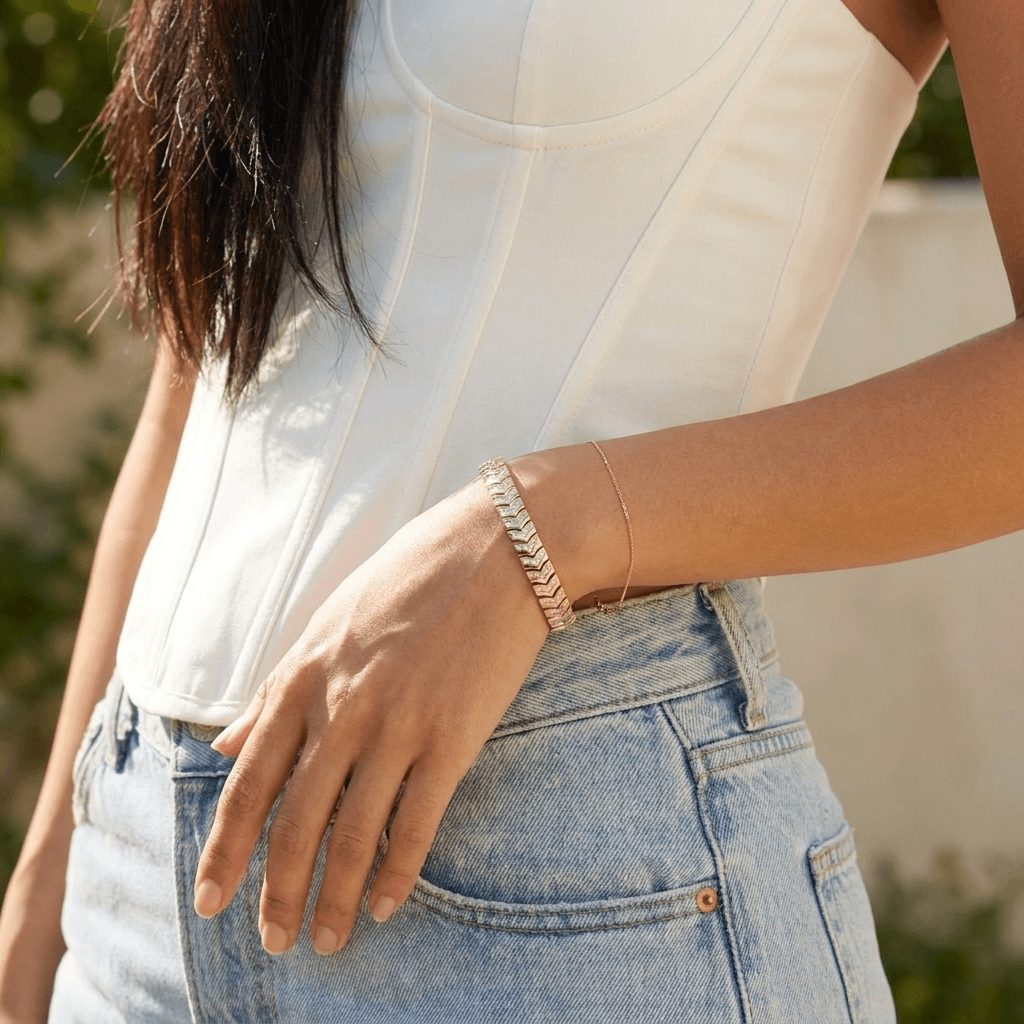 Textured Chevron Chain Tennis Bracelet
