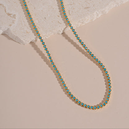 Dainty Round Turquoise Tennis Necklace