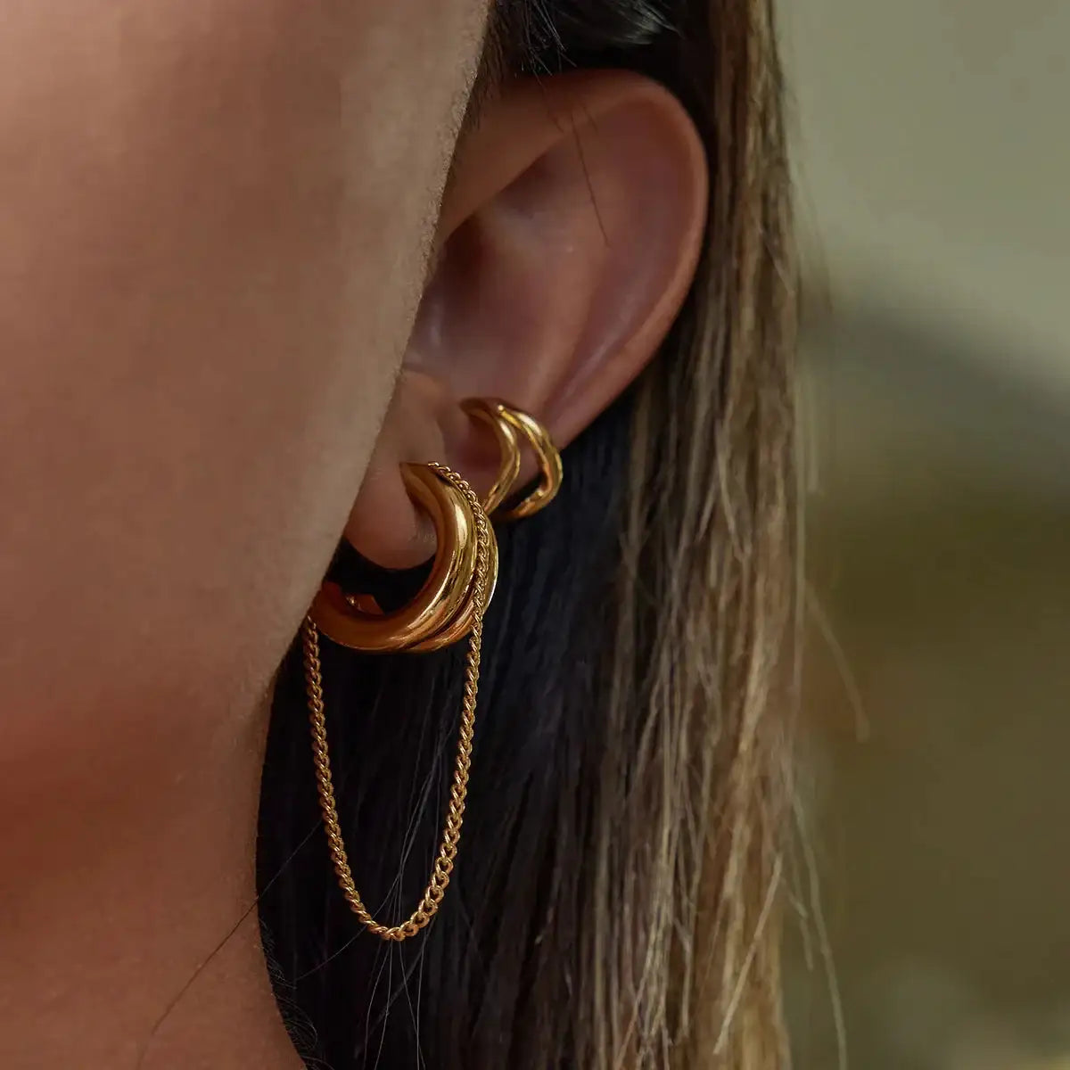 Gold Link Chain Hoop Earrings