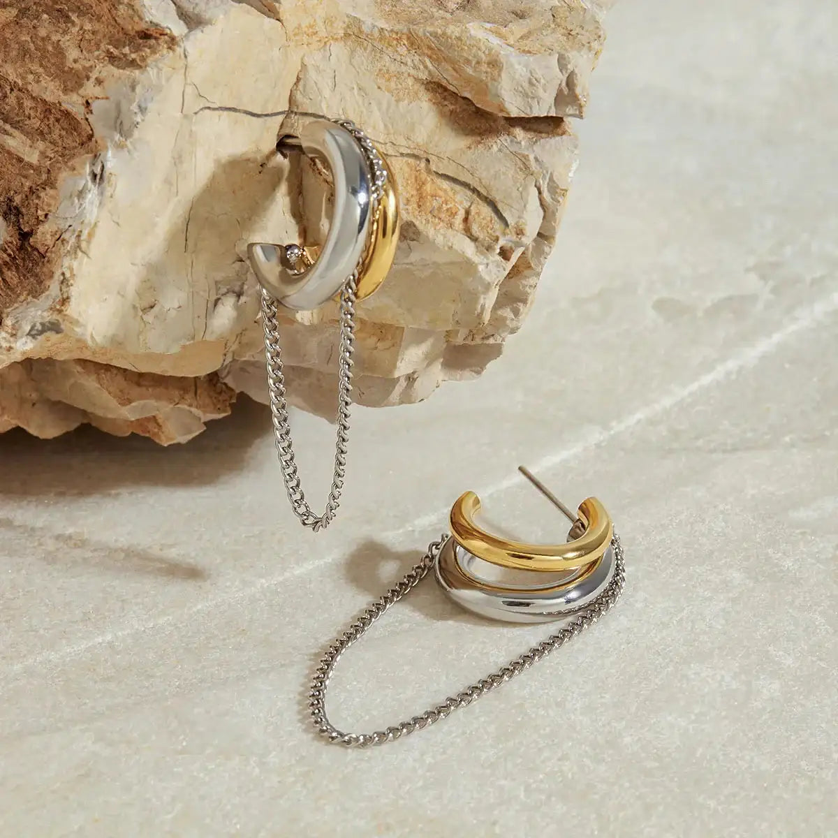 Gold Link Chain Hoop Earrings