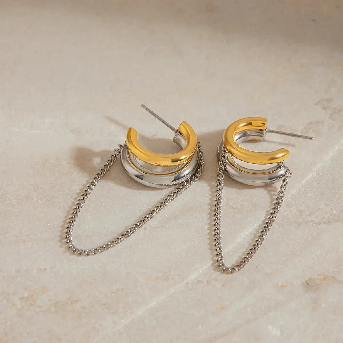 Gold Link Chain Hoop Earrings