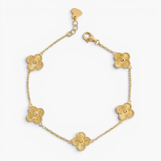 Detailed Gold Lucky Clover Bracelet