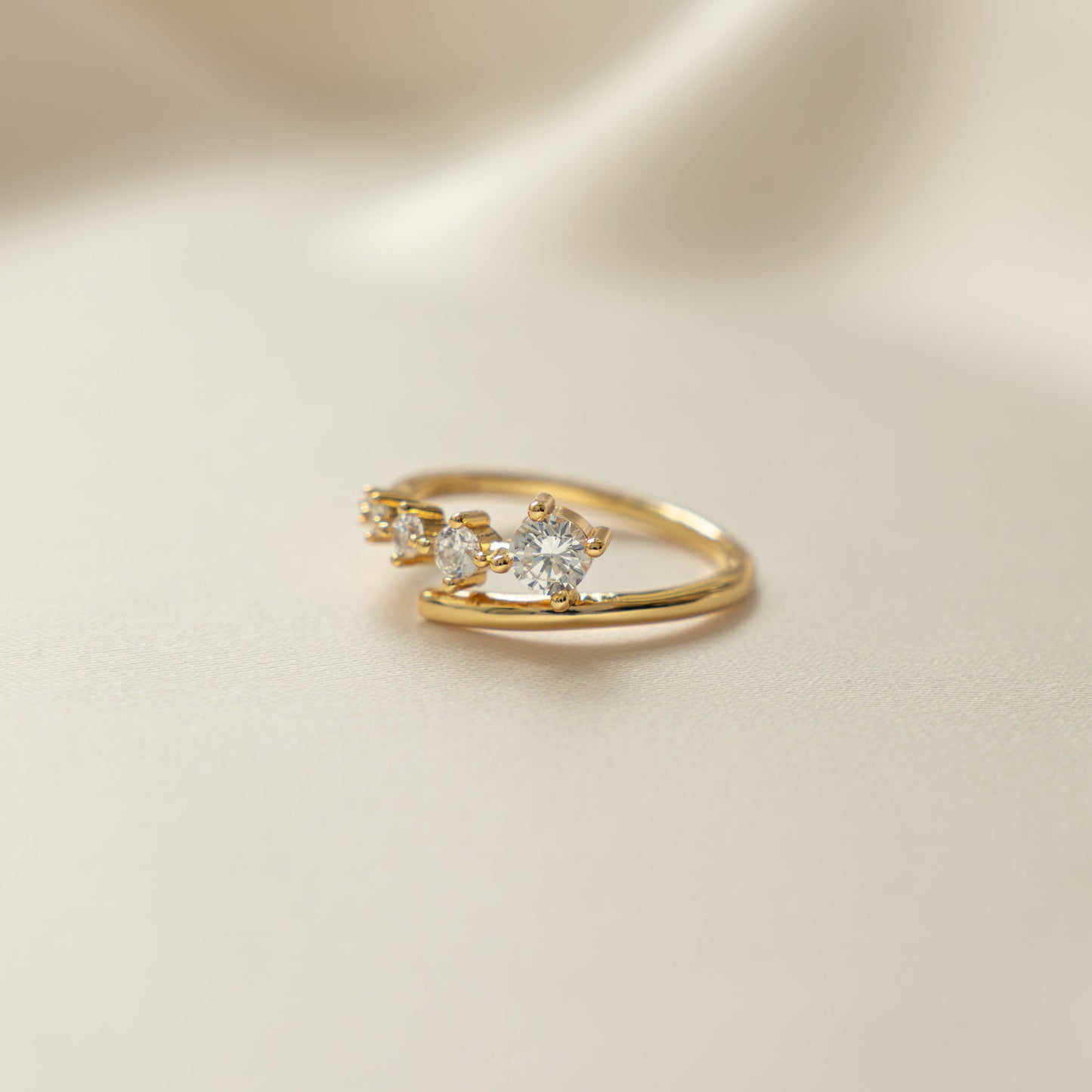 Gold Cubic Zirconia Bypass Stackable Ring