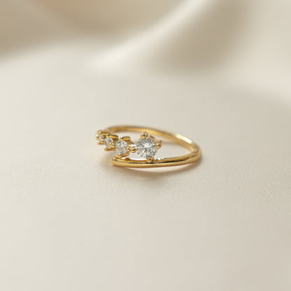 Gold Cubic Zirconia Bypass Stackable Ring