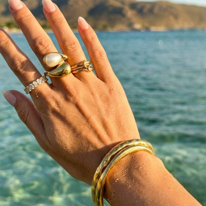 Sculptural Pearl Gold Wrap Ring