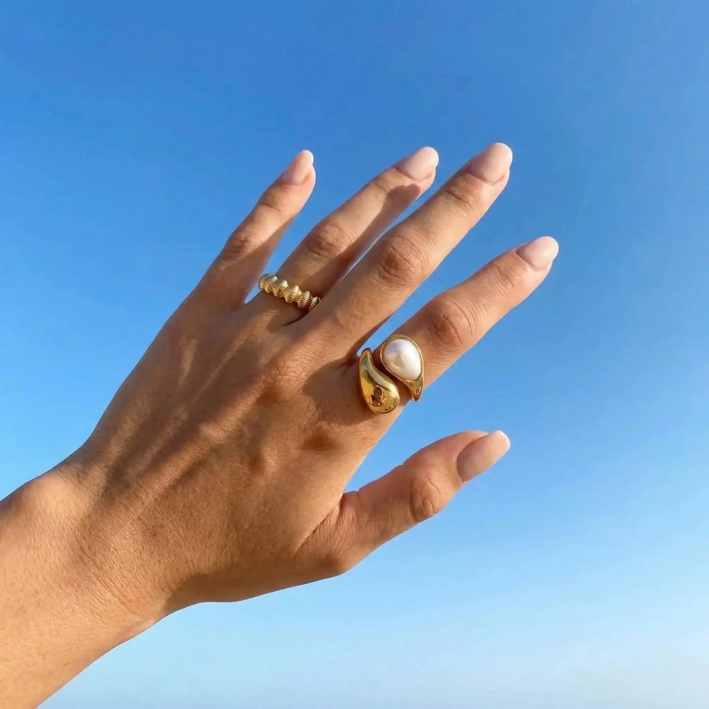 Sculptural Pearl Gold Wrap Ring