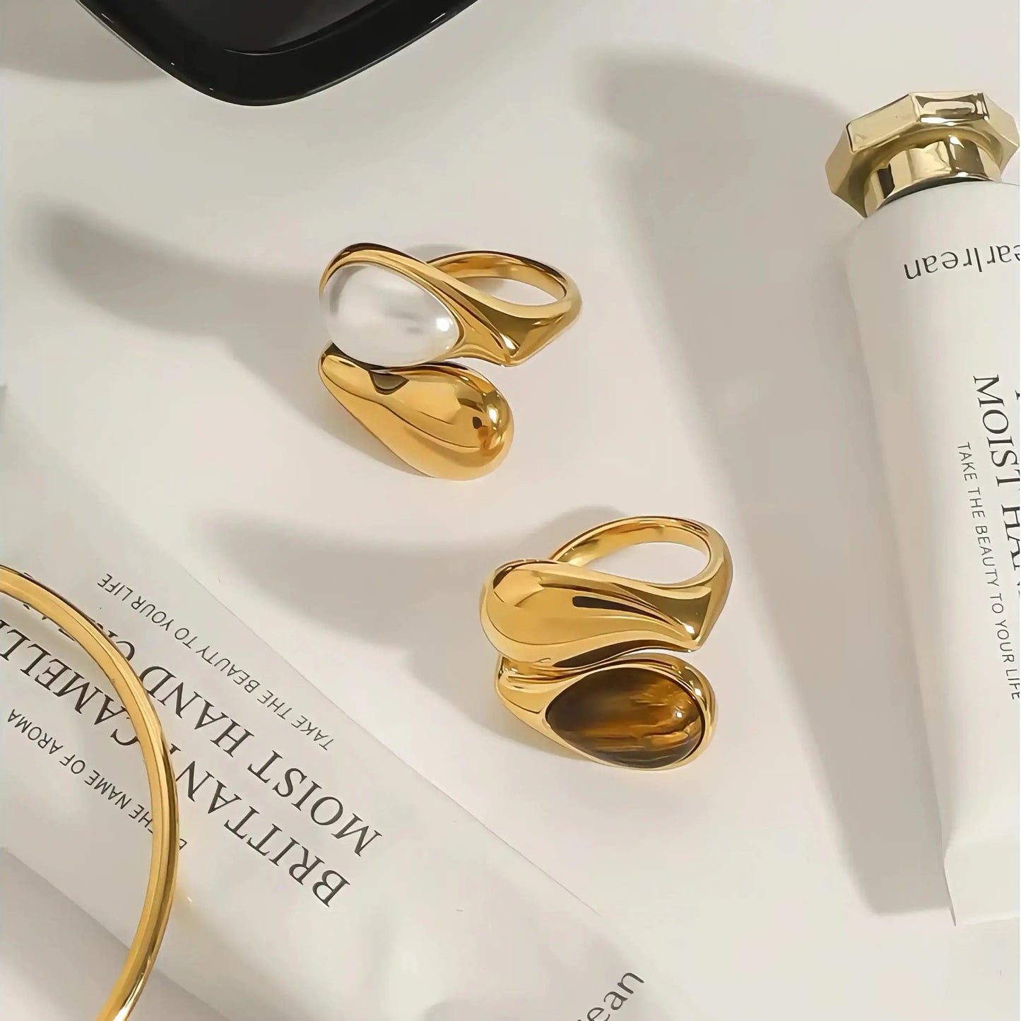Sculptural Pearl Gold Wrap Ring