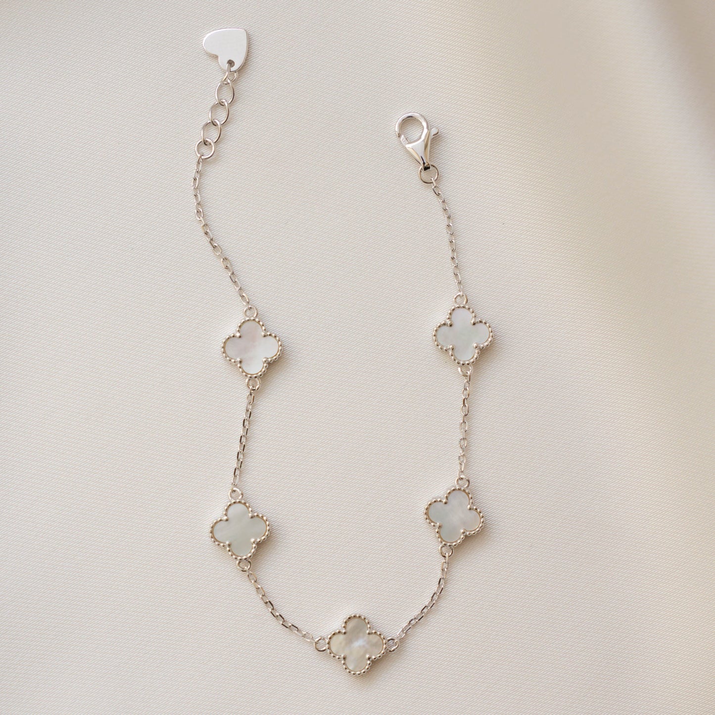 Gold Mother of Pearl Clover Charm Bracelet
