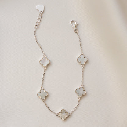 Gold Mother of Pearl Clover Charm Bracelet