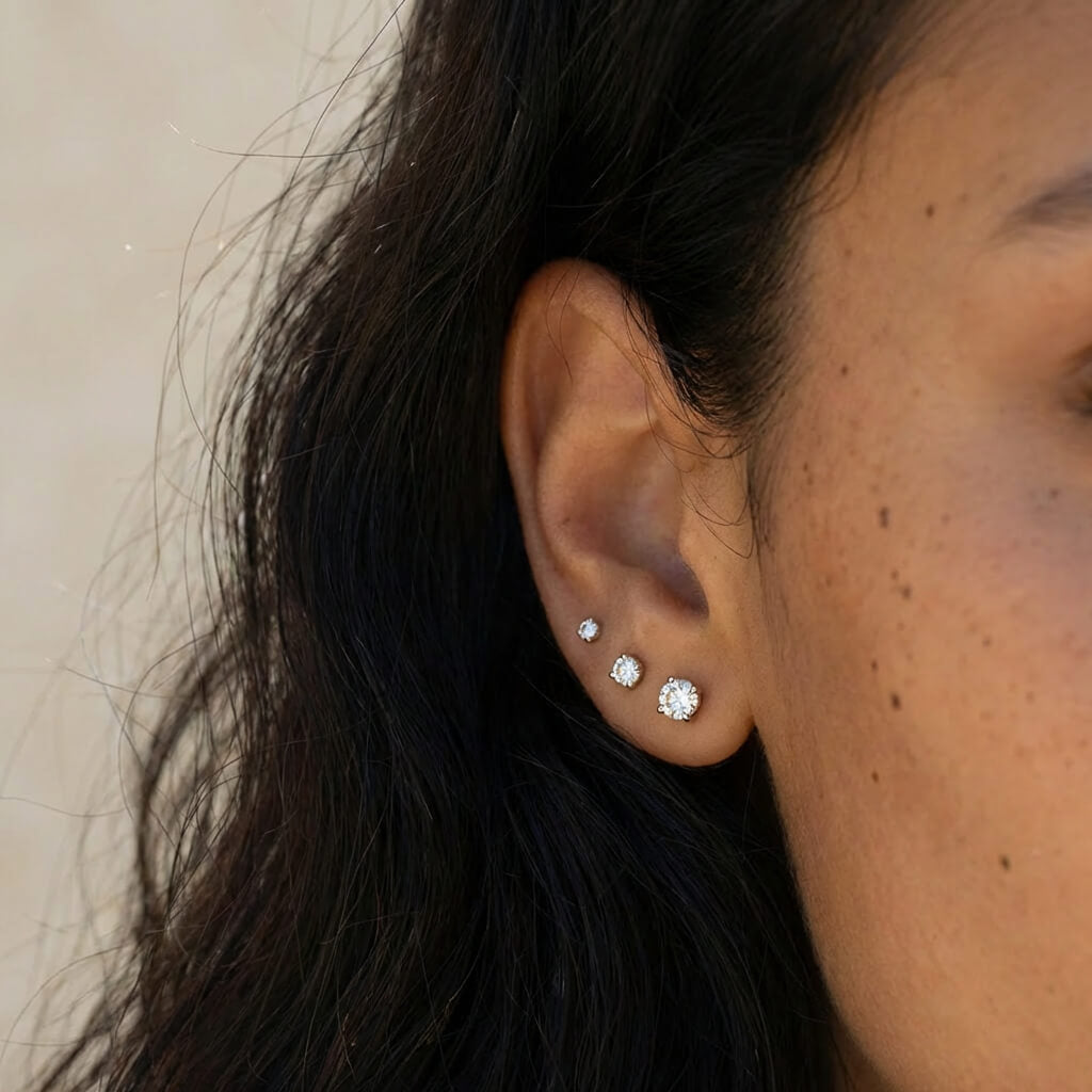 Gold Diamond Flat Back Stud Earrings