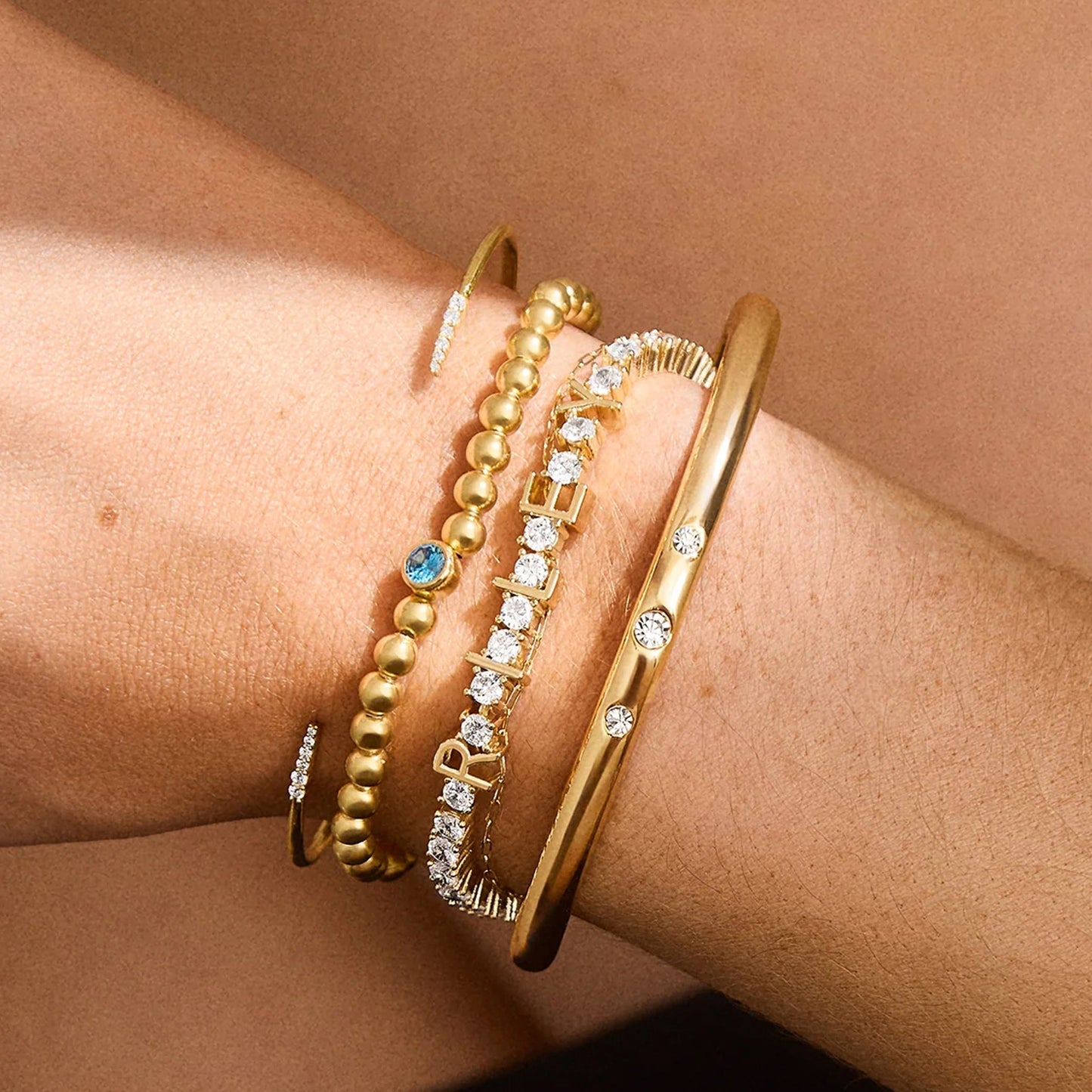 Personalized Gold Pavé Tennis Bracelet with CZ Stones